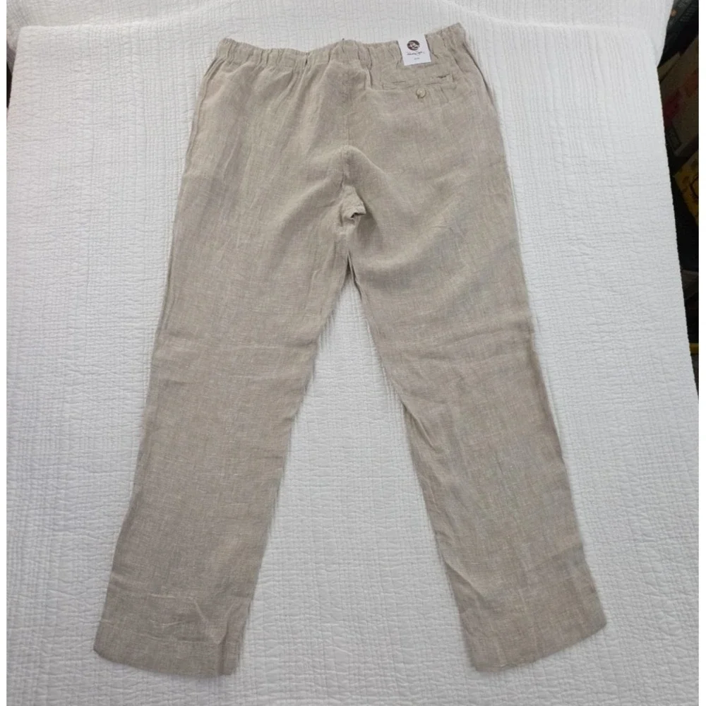 Panama Jack 100% Linen Pants Men's XL (36x30) Natural Taupe Elastic Waist NEW